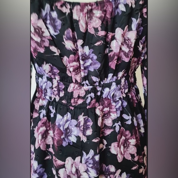 Anthropologie Floral Black and Purple Chiffon Boho Mini Dress Size Large. EUC. - Picture 5 of 6
